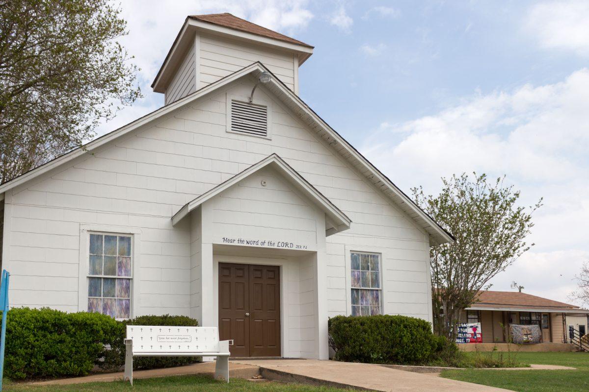 The First Baptist Church of Sutherland Springs has been transformed into a memorial. The congregation has been meeting in a temporary building until the new church is built.