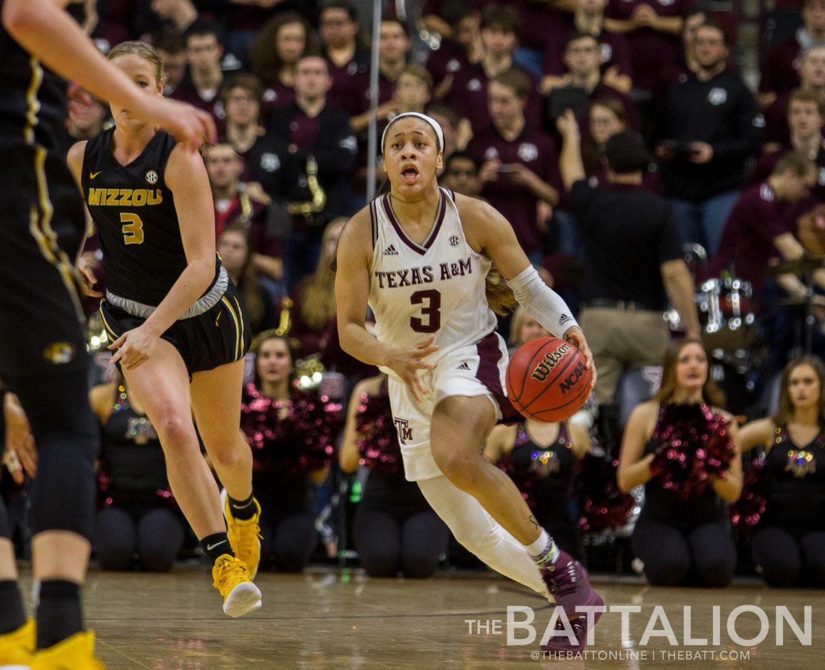 Freshman Chennedy Carter comes down the court.