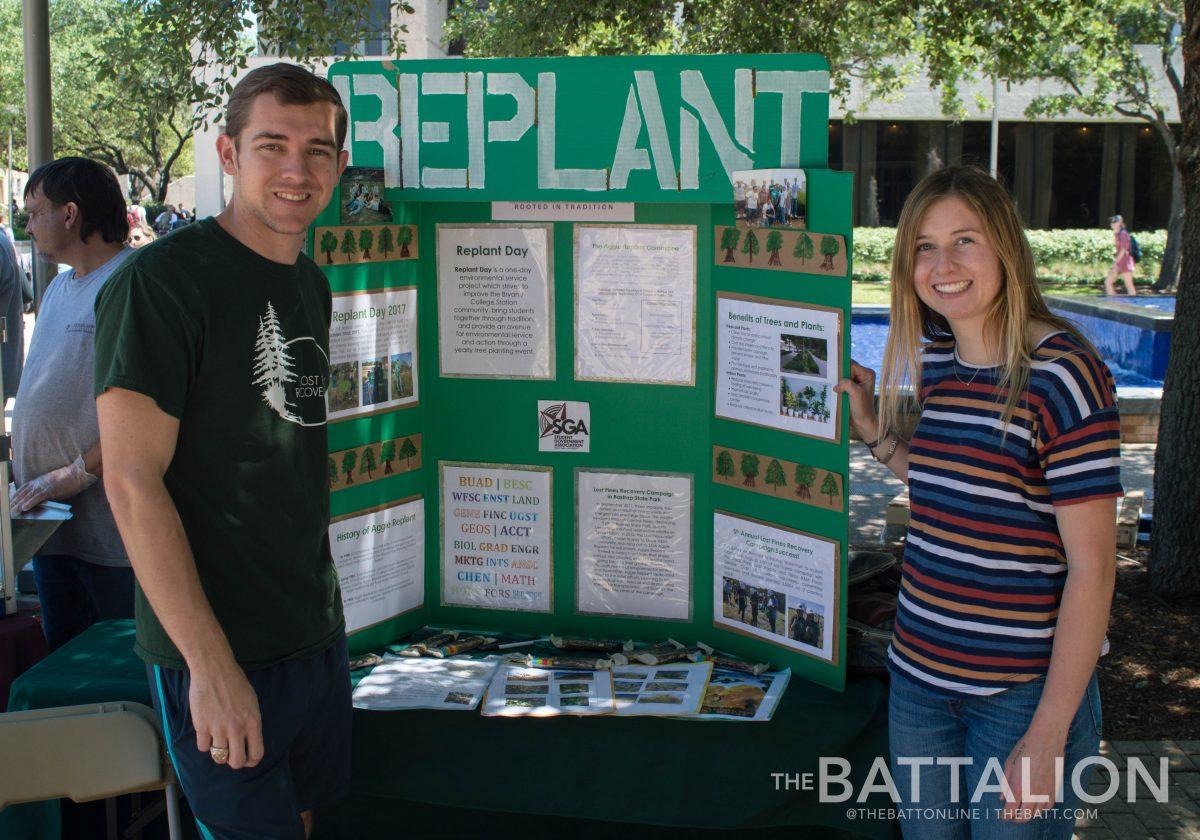Aggies around campus celebrated Earth Day by setting up tables in Rudder Plaza to connect with the student body.