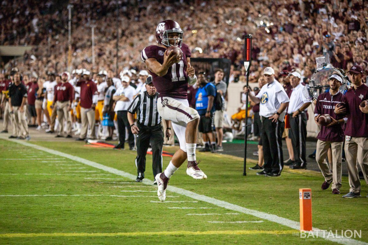 Kellen Mond&#160;rushed for one touchdown against ULM.&#160;