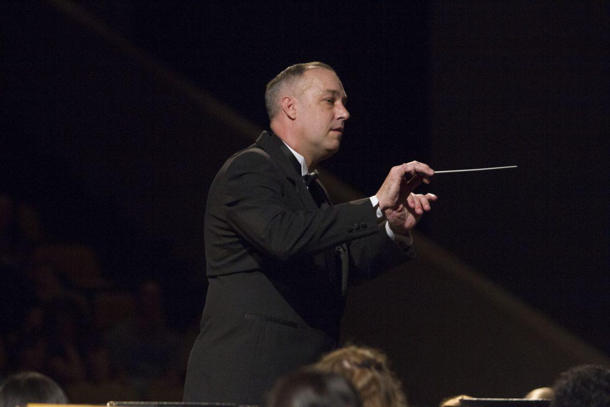 Dr. Timothy Rhea conducts the Wind Symphony as the Director of Bands. He also serves as the Head of Music Activities at Texas A&M overseeing the jazz ensembles, orchestras and choral programs.