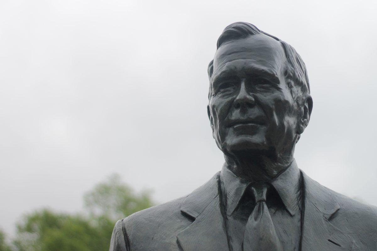A statue honoring Bush was unveiled at the Bush Library in 2014. 