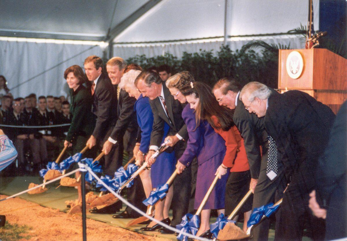 The groundbreaking ceremony at the George Bush Presidential Library and Museum.