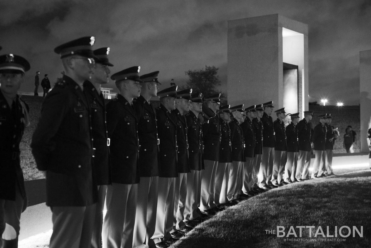 Cadets stand shoulder-to-shoulder at the Bonfire Memorial during the 2018 Bonfire Remembrance ceremony.&#160;