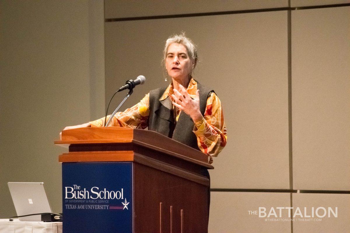 Sarah Chayes speaks at the Texas Symposium on Women, Peace and Security.