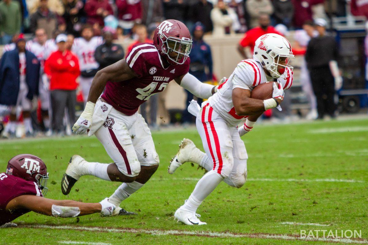 Senior linebacker Otaro Alaka had six solo tackles against the Landsharks.