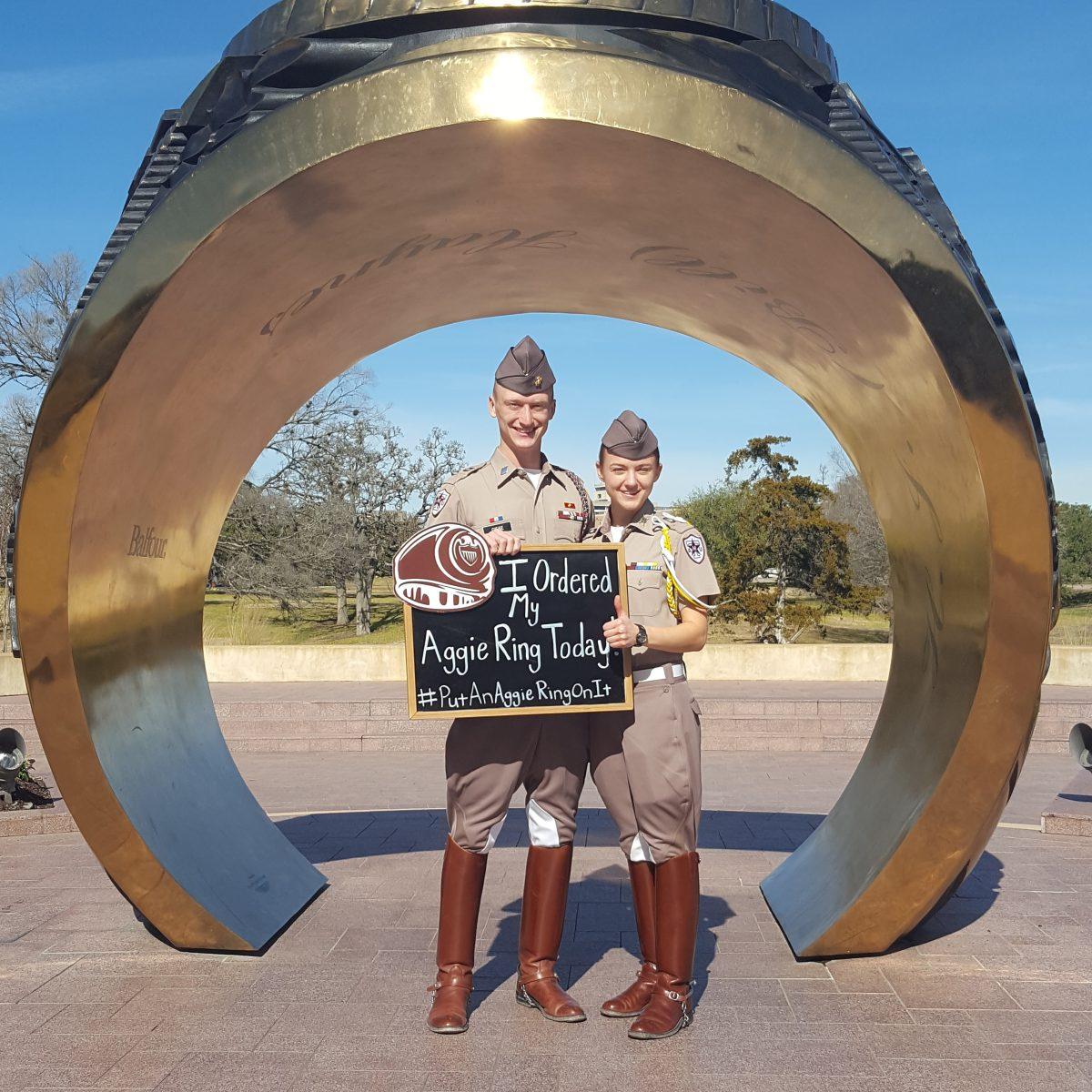 Samuel Giese and Amber Macha, both Class of 2019, on the day Giese ordered his Aggie Ring.