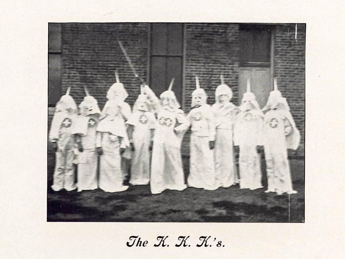 1906 Longhorn, Pg. 198: This photo of students in Ku Klux Klan robes appeared in the clubs section of the&#160;yearbook, along with a list of group&#8217;s members.