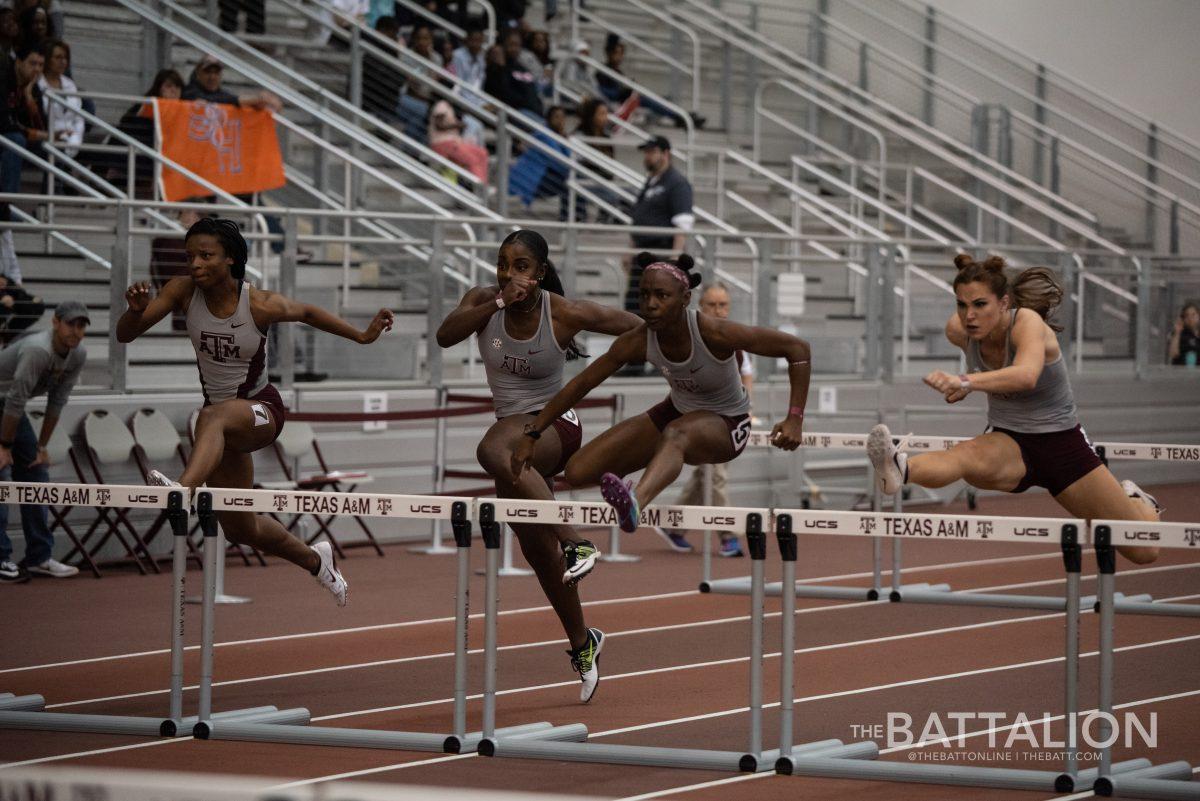A&Ms Falon Wilson, Chinyere Njoku, Gabrielle McDonald and Kennedy Smith placed fourth, third, first and second, respectively, in the 60 meter hurdles.