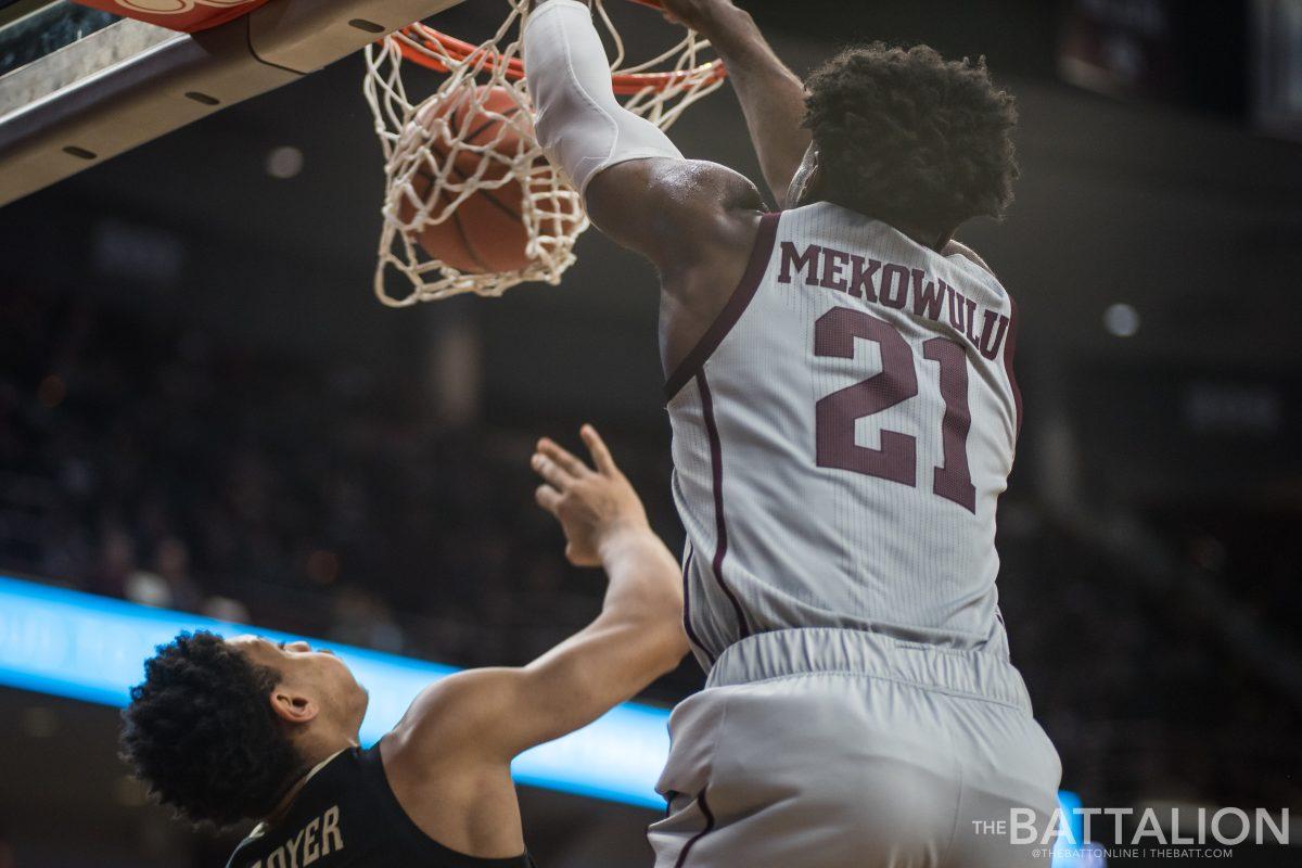 Senior Christian Mekowulu scored a total of 19 points against Vanderbilt. 