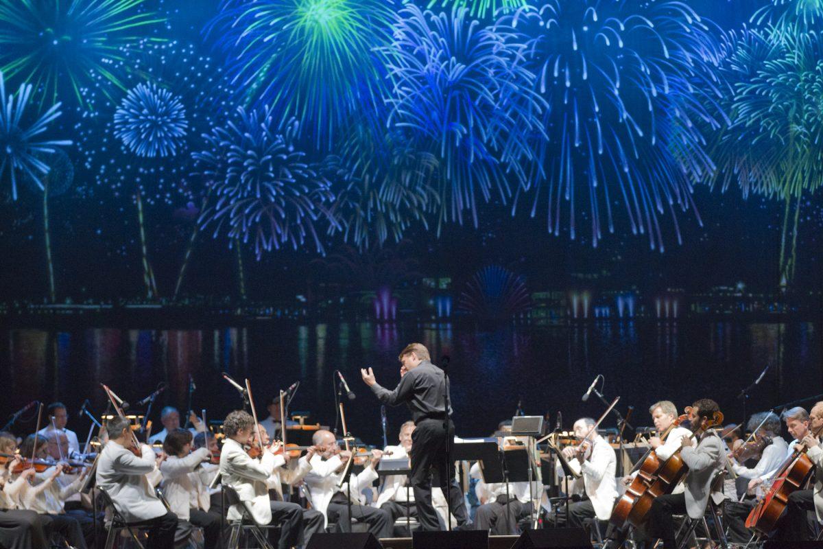 Boston Pops performs at McCoy Stadium under the direction of Keith Lockhart.