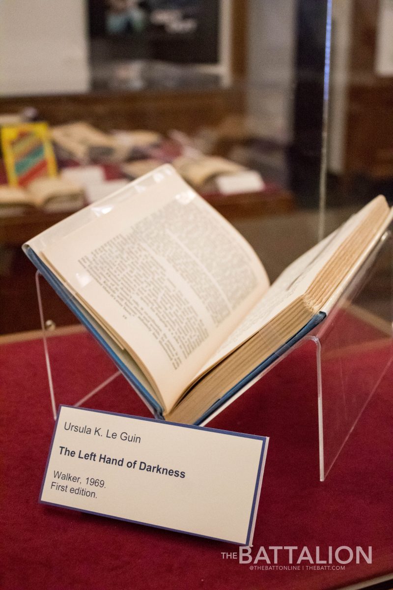 A first edition copy of Ursula K. Le Guin’s “The Left Hand of Darkness” is one of many pieces on display in Cushing’s exhibit.