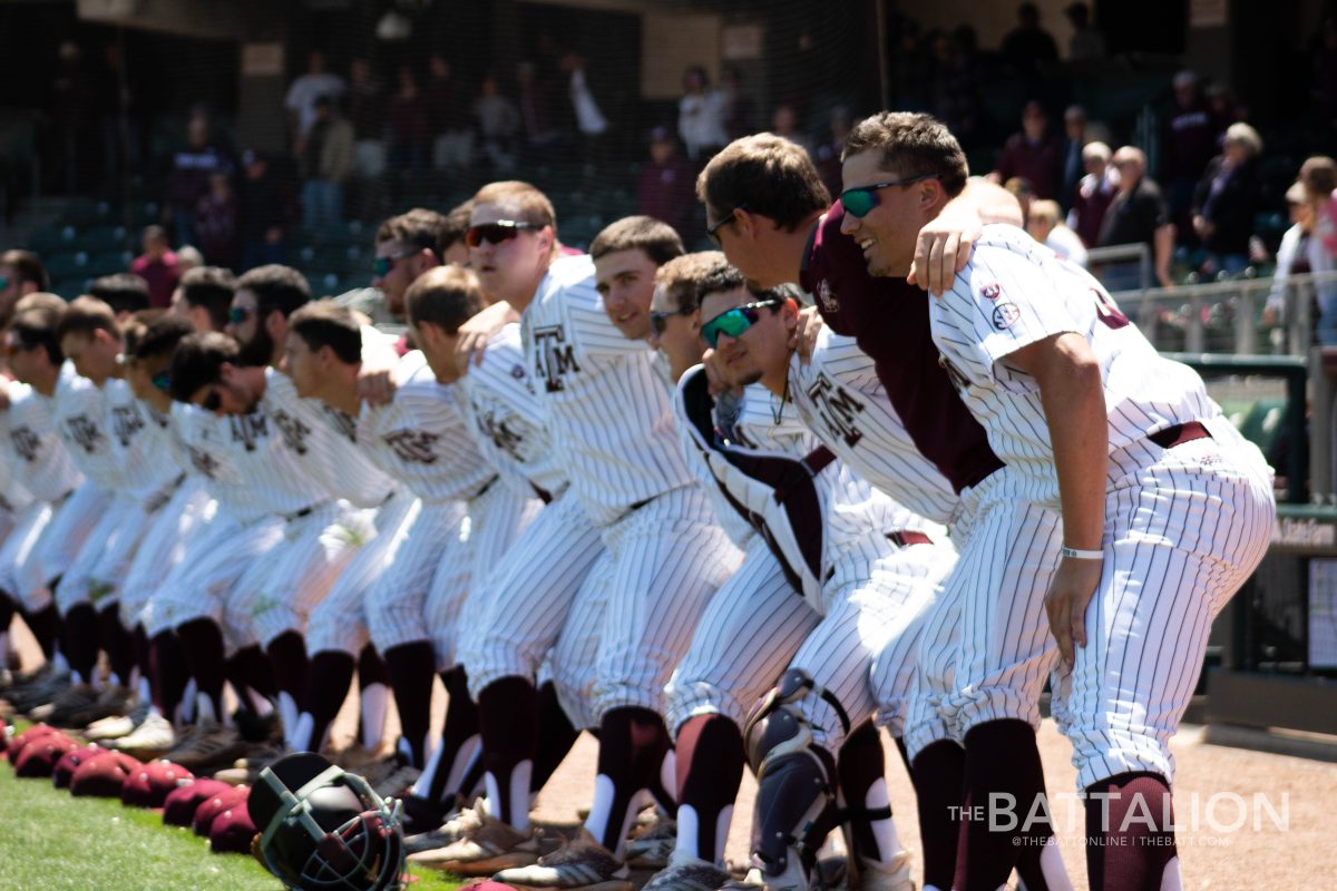 The Aggies take part in Texas A&Ms War Hymn before the start of the game against Auburn.