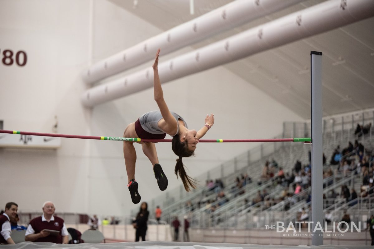 Junior Kirby Matocha&#160;won the women's high jump with clearance of 1.72 meters at the Aggie Twilight.