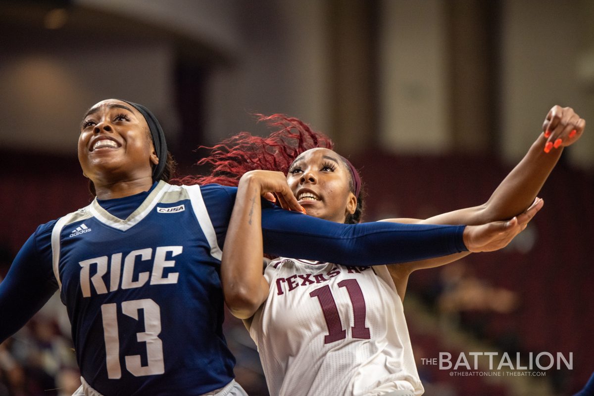 Rice+guard+Erica+Ogwumike+and+sophomore+guard+Kayla+Wells+fight+for+the+rebound.