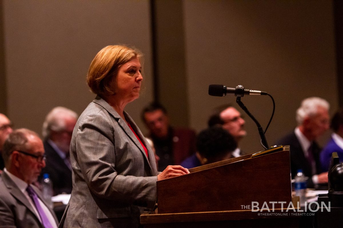 Dean of Engineering M. Katherine Banks gave a presentation on the Army Futures Command at a Board of Regents meeting.