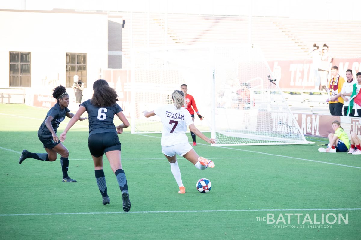 Freshman&#160;Katie Smith attempts an unsuccessful shot on goal.