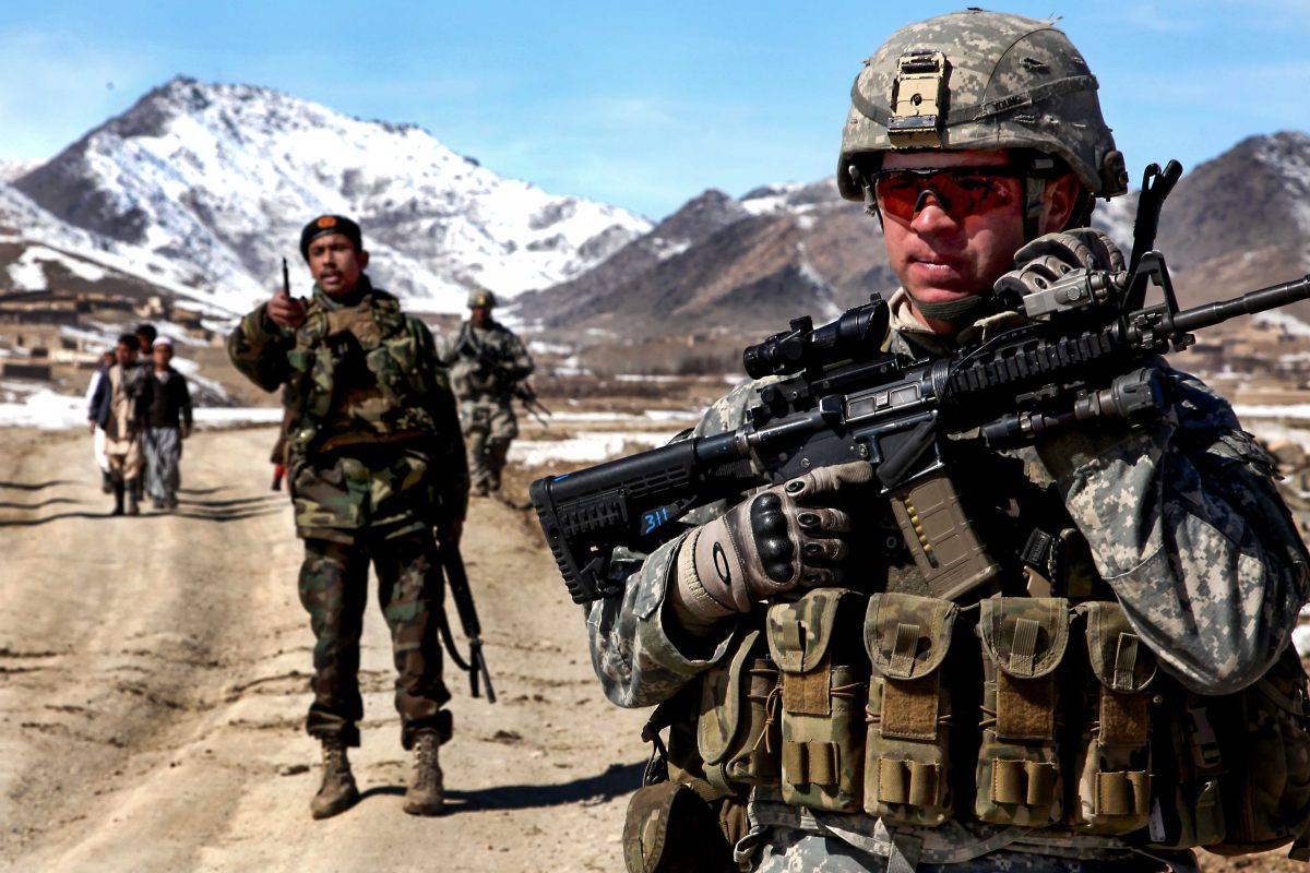 Army+troops+conduct+patrols+with+a+platoon+of+Afghan+national+army+soldiers.