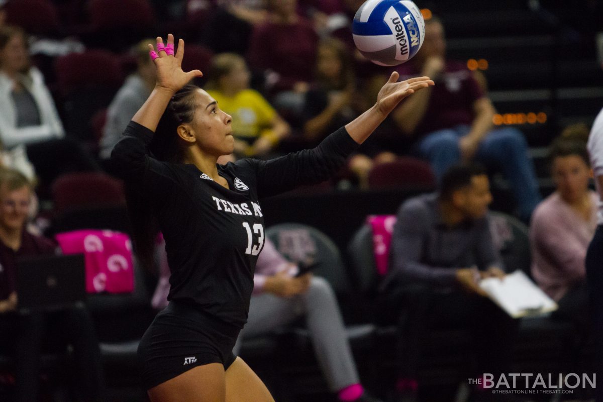 Senior Camila Gomez led the Aggies with 18 total digs. 