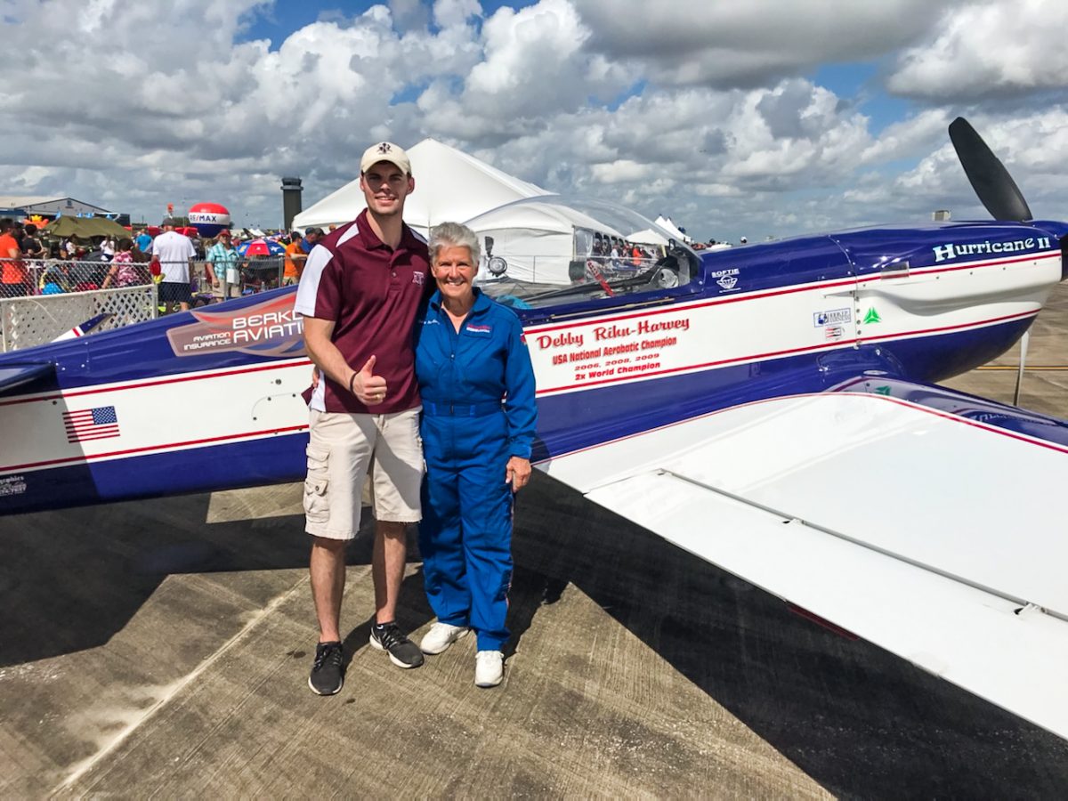 Senior aerospace engineer Jacob Collins stands with CAF Wings Over Houston Scholarship Committee Chair Debby Rihn Harvey.