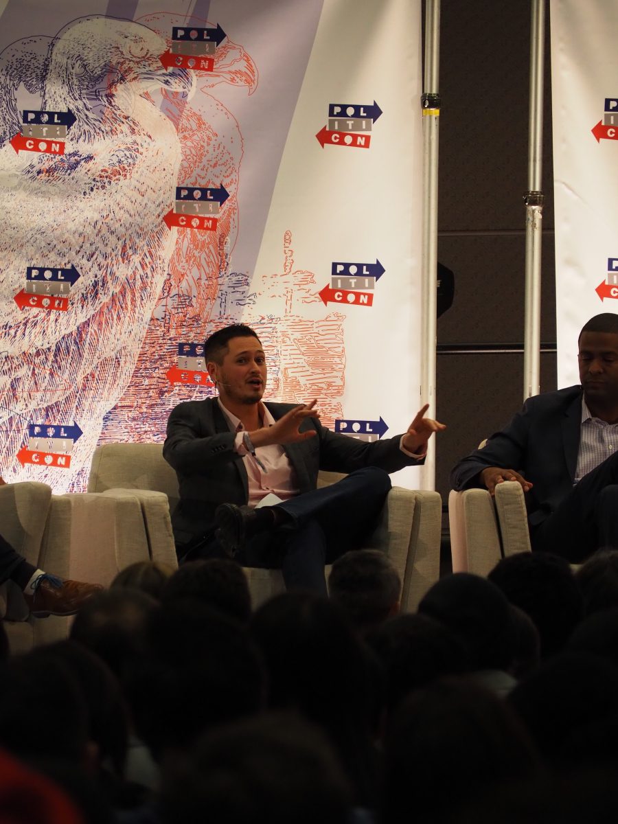 Political commentator, host and producer Kyle Kulinski speaks on a panel at the 2018 Politicon convention.