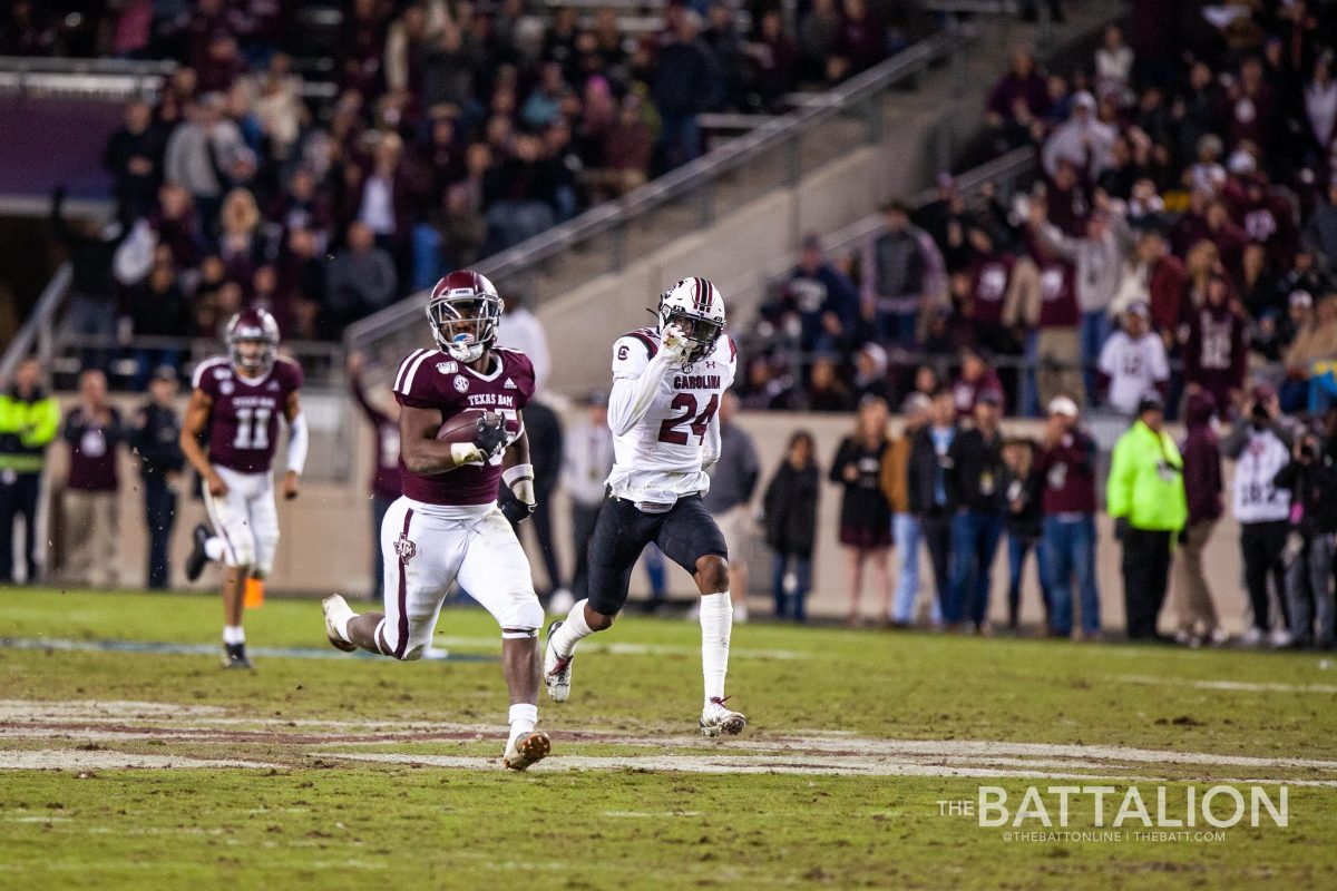 Running back Cordarrian Richardson led the Aggies with 130 rushing yards against the Gamecocks.