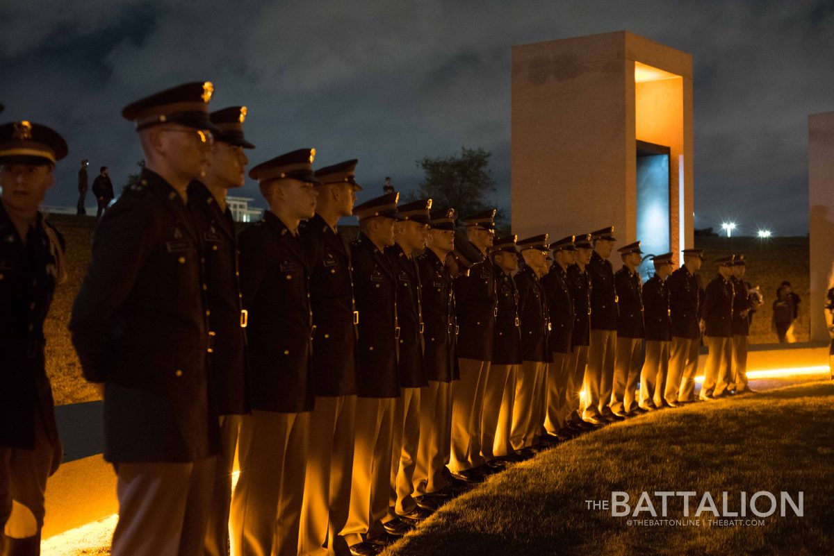 Cadets line the perimeter of the memorial at the Bonfire Remembrance ceremony.