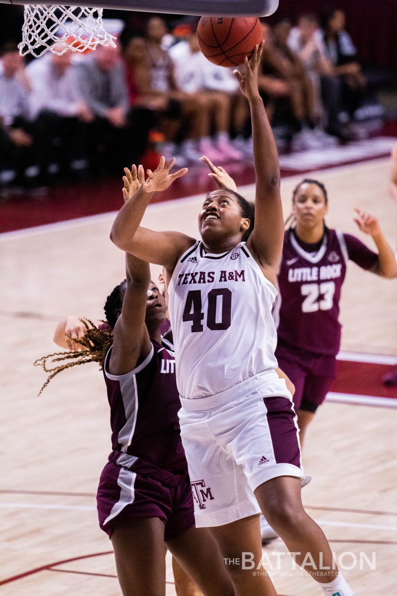 Ciera Johnson drives to the basket. She had 24 points against Little Rock.