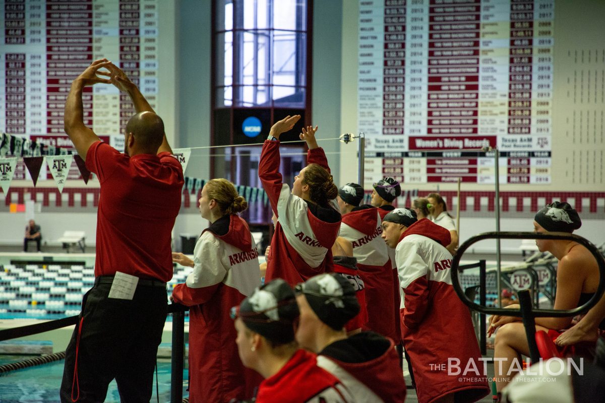 The Razorbacks cheer on their swimmers during the 500 free.