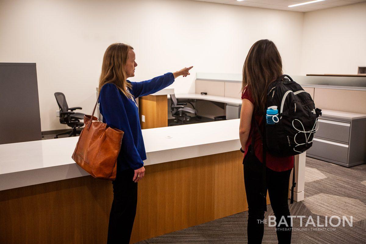 Director of Disability Resources Kristie Orr shows Victoria Mancuso the office spaces in the new Student Services Building. The new space will have more room for staff so that students looking to speak with an access coordinator will have shorter wait times.