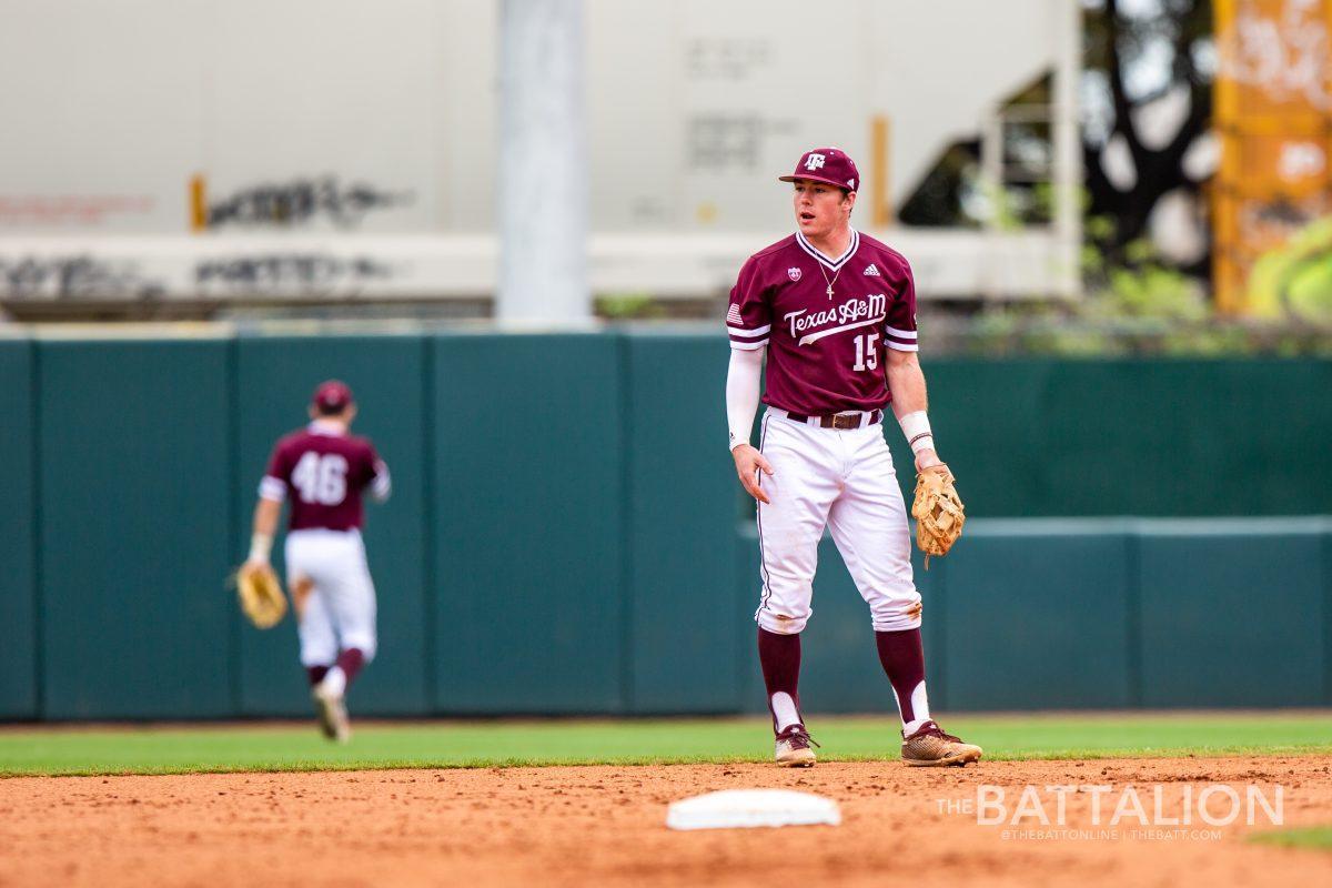 Junior+third+baseman+Bryce+Blaum+led+the+Aggies+in+the+2019+season+with+nine+home+runs.