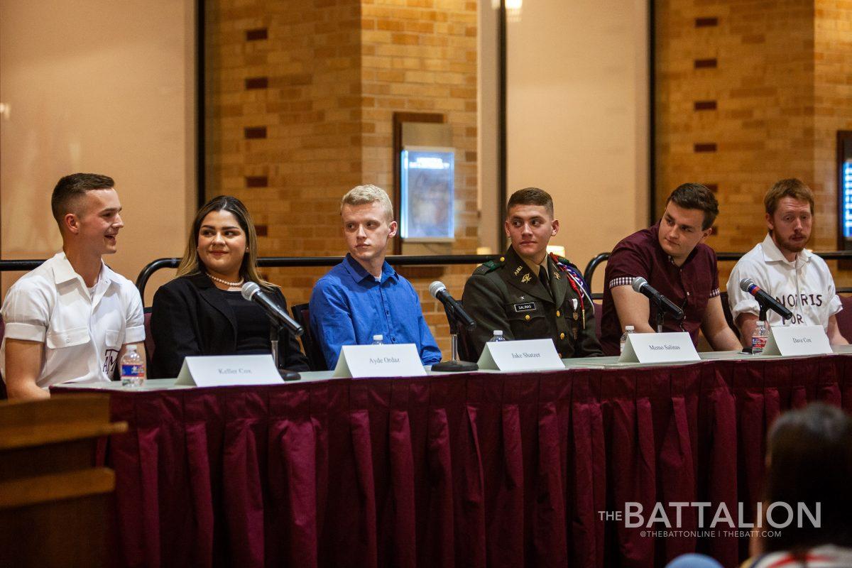 Yell Leader candidates Keller Cox, Ayde Ordaz, Jake Shatzer, Memo Salinas, Dave Cox and Sam Norris attended the Yell Panel Tuesday, Feb. 18. Candidates unable to attend such as Jacob Huffman, Weston Porter, Mason Graham and Nathan Valdez submitted statements to be read on their behalf at the beginning of the panel.