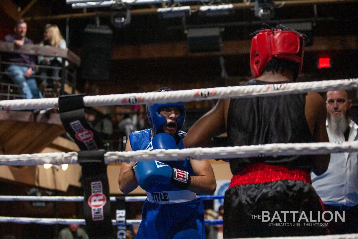 Silvestre Moreno and Marlin Nutall, blue corner and red corner respectively, were the last match up of Aggie Fight Night.