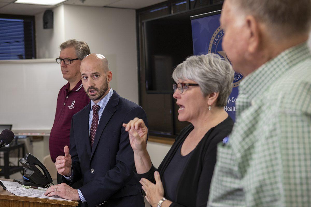 Brazos County Alternate Health Authority Dr. Seth Sullivan speaks during a press conference at the Brazos County Health Department building in Bryan on Friday, March 20, 2020.