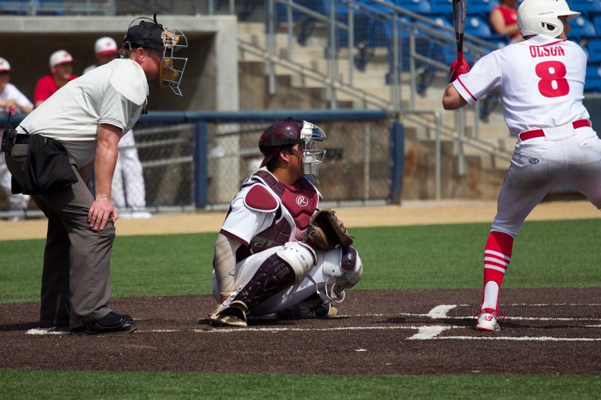 Club Baseball president Dalton Warren is a catcher on the team.