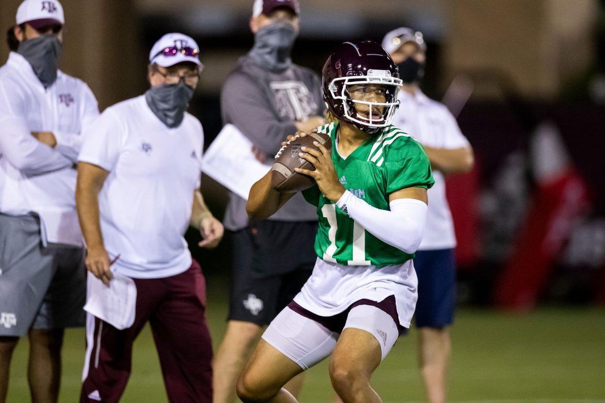 Monday, Aug. 17 was the first day of fall practice for the Aggie football team. Quarterback Kellen Mond is in his senior year on the team.