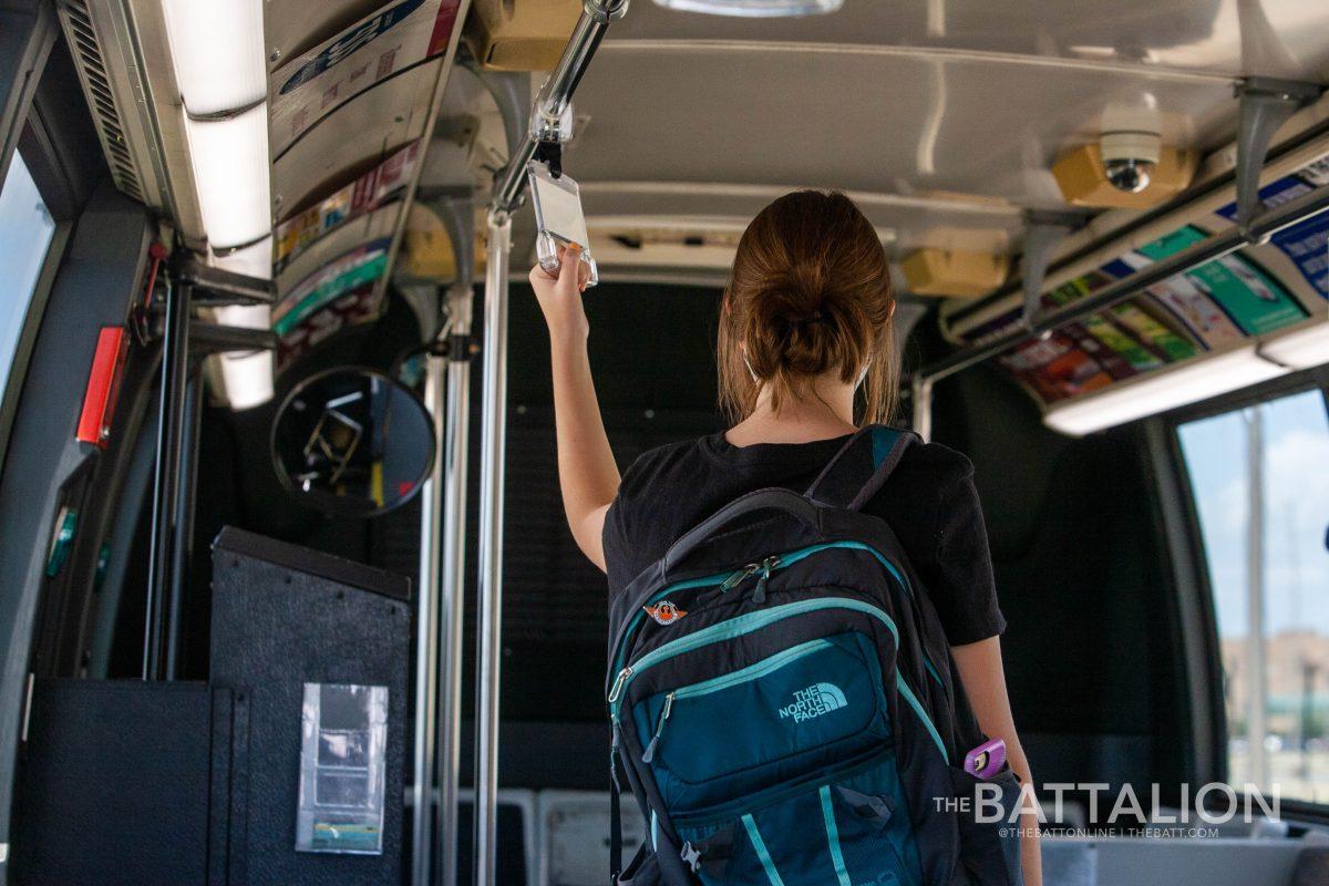 Aggie Spirit bus drivers will wipe down high-touch areas during the day as one of the many new precautions implemented by Transportation Services.