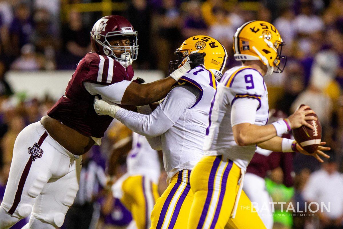 Defensive lineman DeMarvin Leal had one of the Aggies four sacks against LSU.