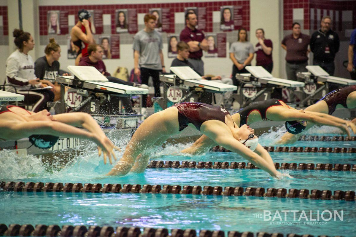 Texas A&Ms womens swimming and diving team finished 5-2 during the 2019-2020 season.