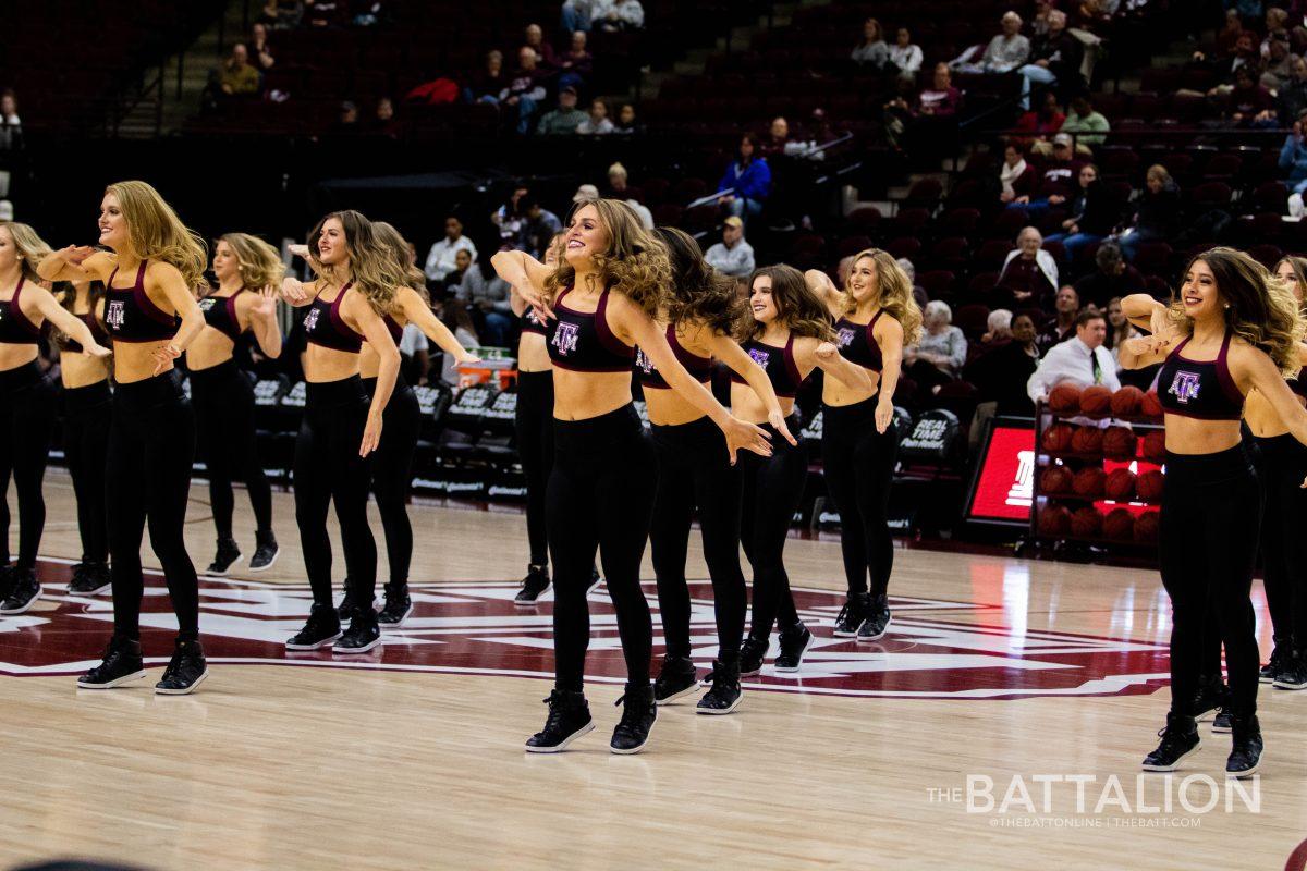 The Texas A&M Aggie Dance participates in the flag entrance at home football games and performs at home volleyball and mens and womens basketball games.