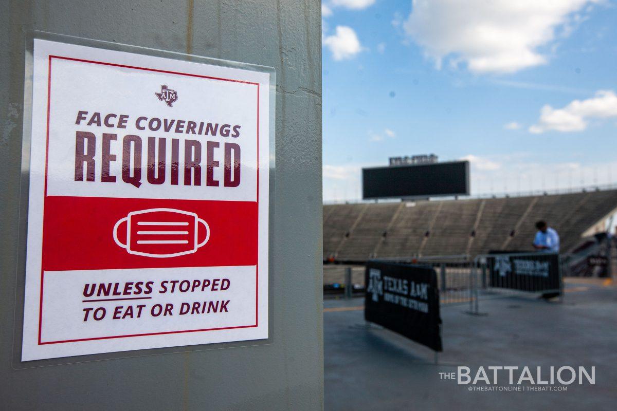 There are signs posted throughout Kyle Field and announcements played over speakers to remind spectators to wear face coverings.