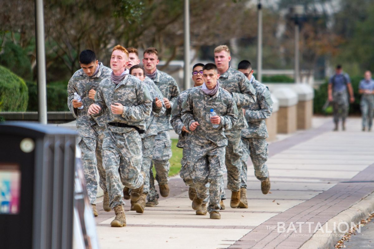 Cadets make their way around campus for Corps Brass Culmination