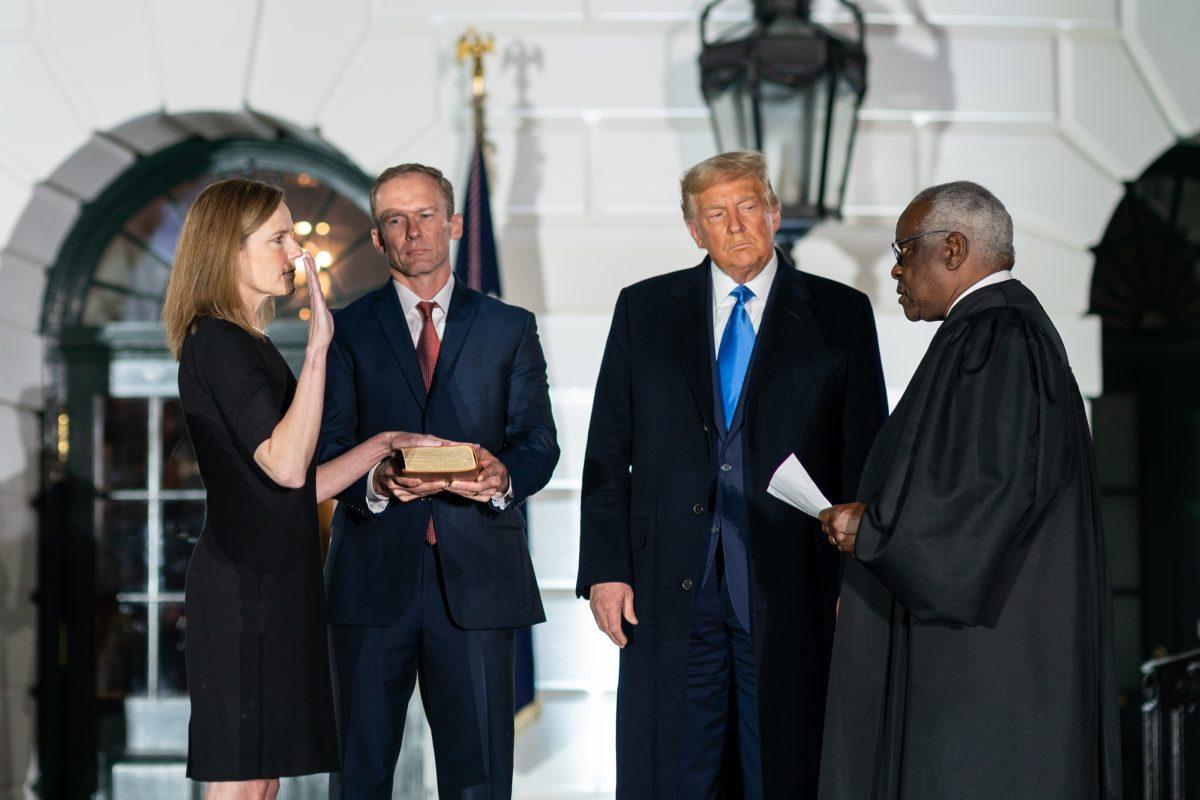 Justice+Amy+Coney+Barrett+was+sworn-in+by+Supreme+Court+Associate+Justice+Clarence+Thomas+on+Oct.+26%2C+2020.