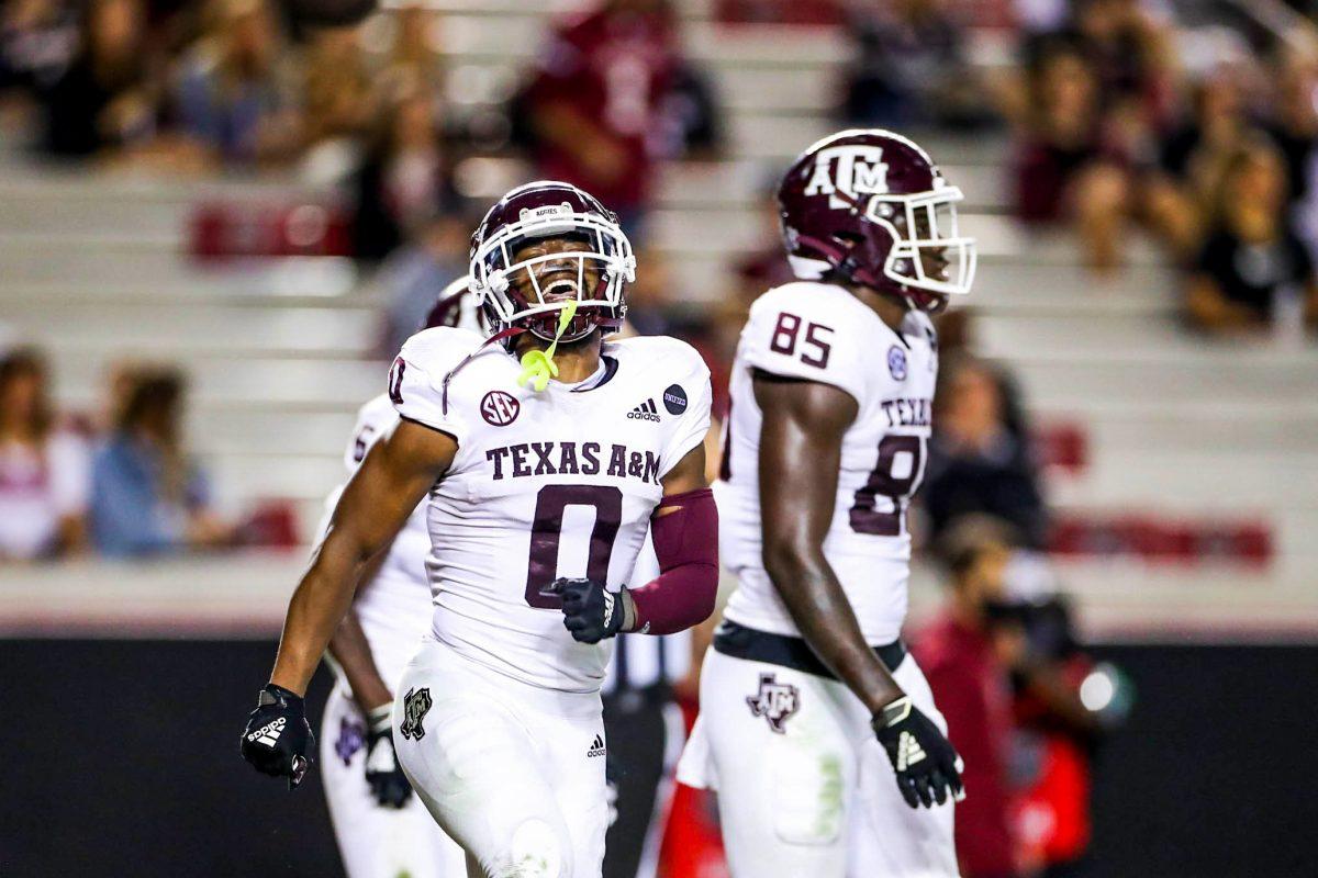 Sophomore running back Ainias Smith is A&M’s team leader in receiving yards with 312 yards.