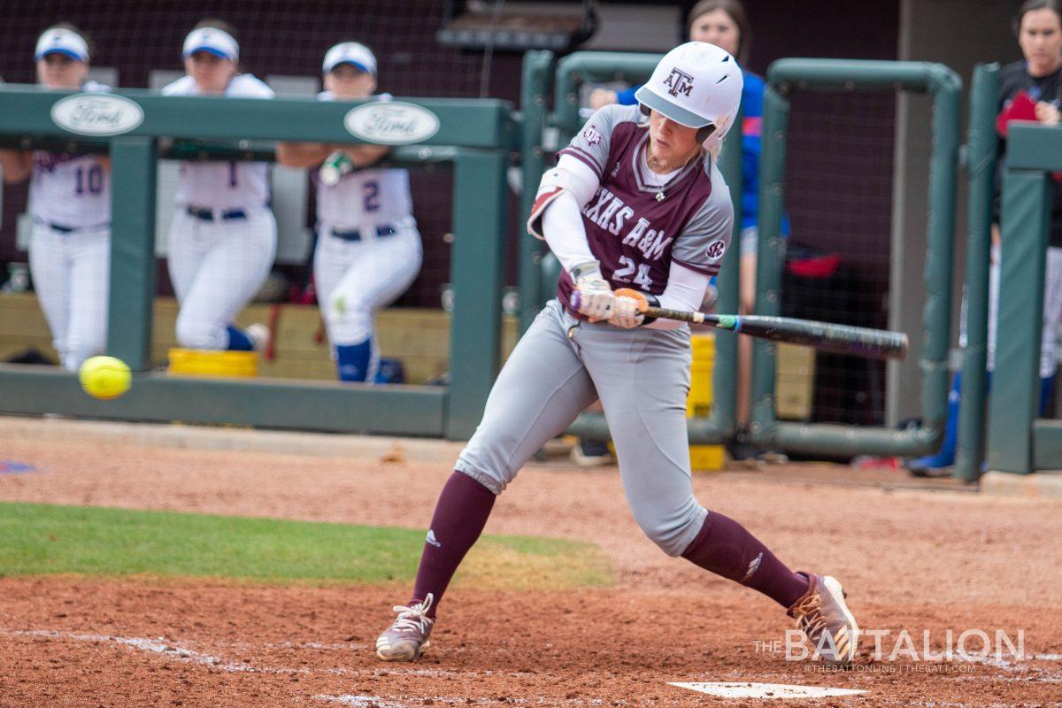 Junior&#160;Makinzy Herzog had a bases-clearing three-run RBI during the Aggies' five-run third inning.