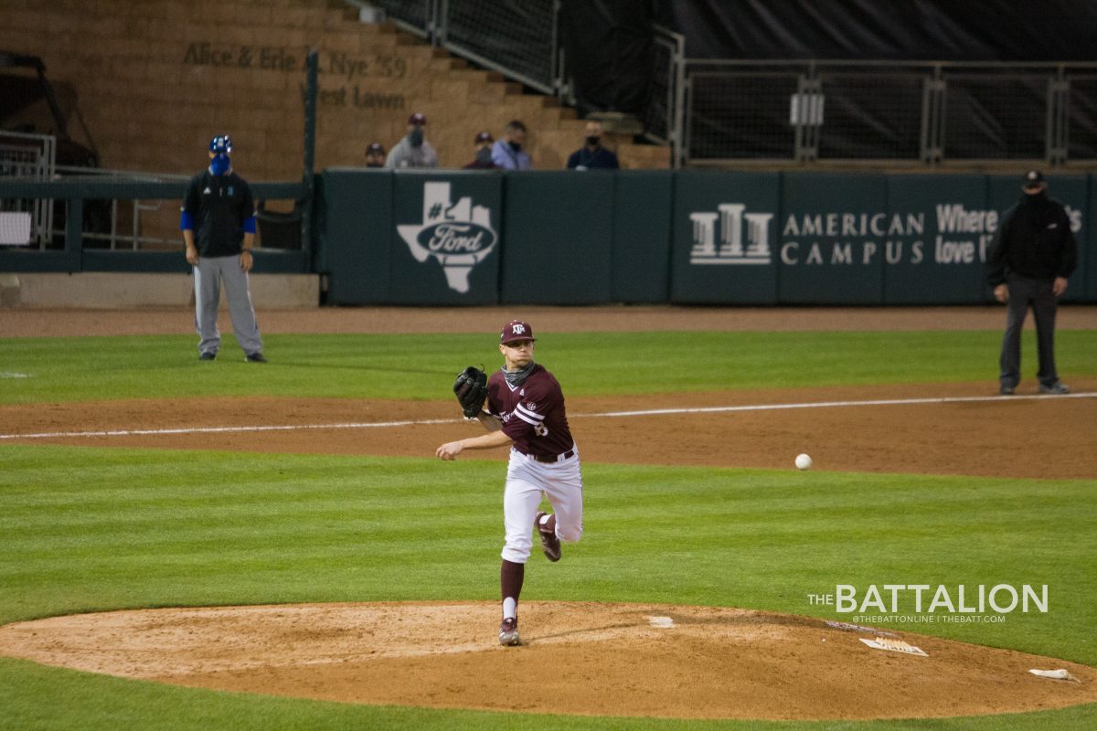 Junior left handed pitcher Chandler Jozwiak throws the ball to first base to get Corpus Christi player out.&#160;