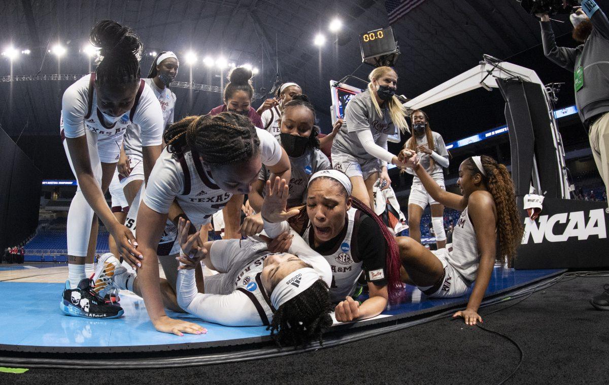 SAN ANTONIO, TX - MARCH 24: Texas A&M University takes on Iowa State University during the second round of the 2021 NCAA Division I Women’s Basketball Tournament held at Alamodome on March 24, 2021 in San Antonio, Texas. (Photo by Ben Solomon/NCAA Photos)