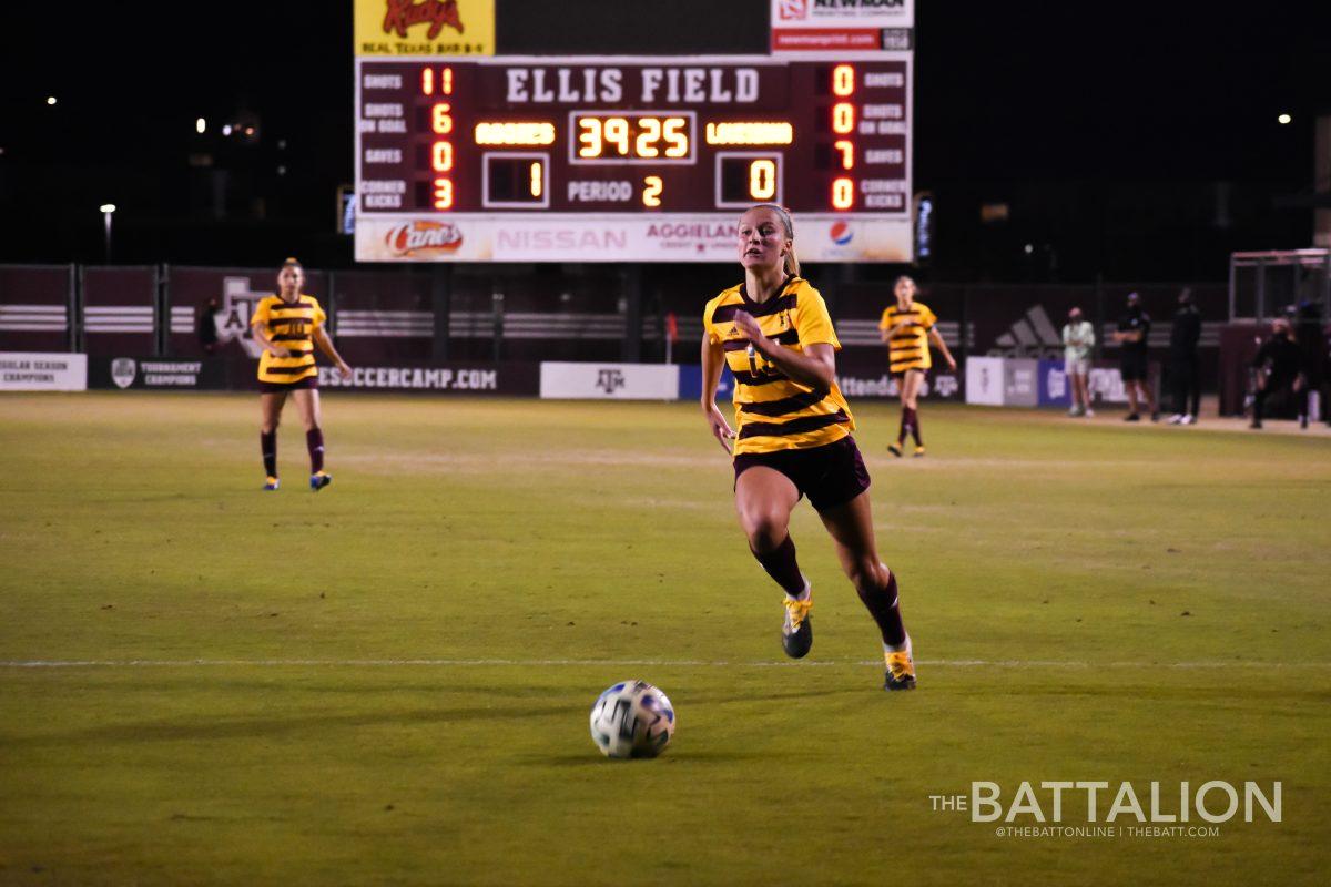 Laney Carroll&#160;scored the second goal for the Aggies off of a penalty kick occurring after she was taken down in the box.&#160;