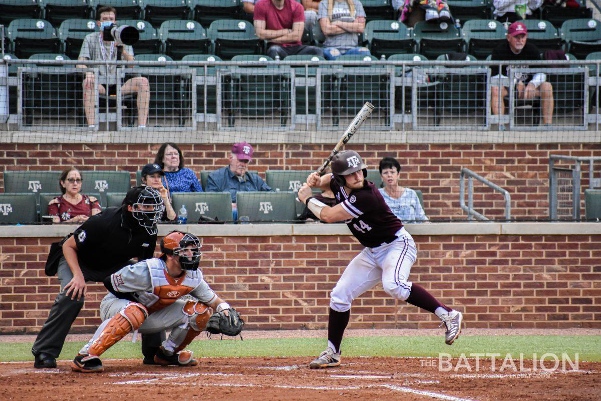 Graduate catcher Mikey Hoehner scored a pair of runs in the Aggies 20-7 loss to No. 5 Tennessee. 
