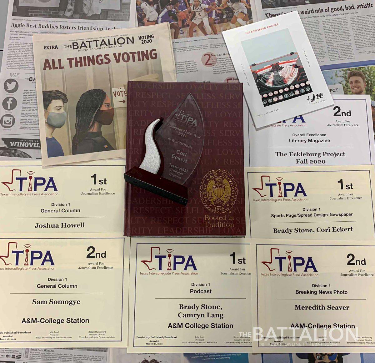 Staff from The Battalion received a total of 21 awards in recognition of their work in 2020 by the Texas Intercollegiate Press Association.